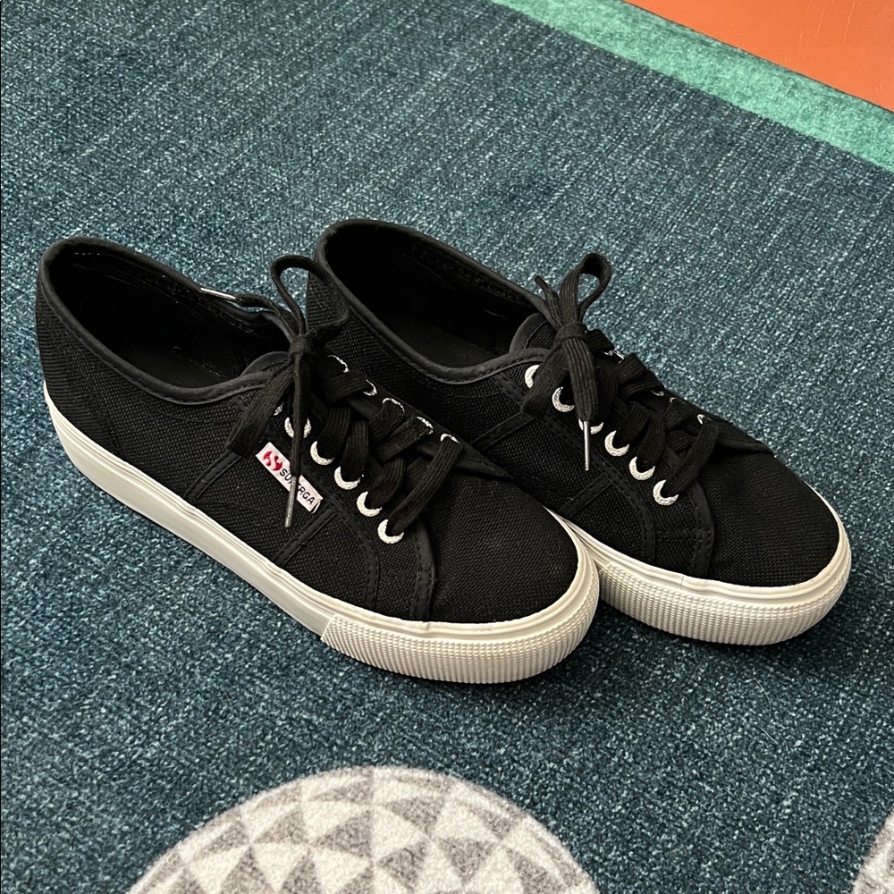 Superga Platform Black Canvas Sneakers